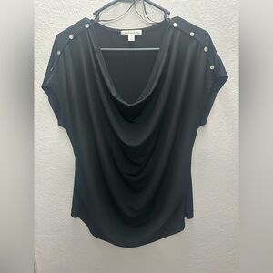 JohnPaulRichard Black Drape Blouse with Button Accents